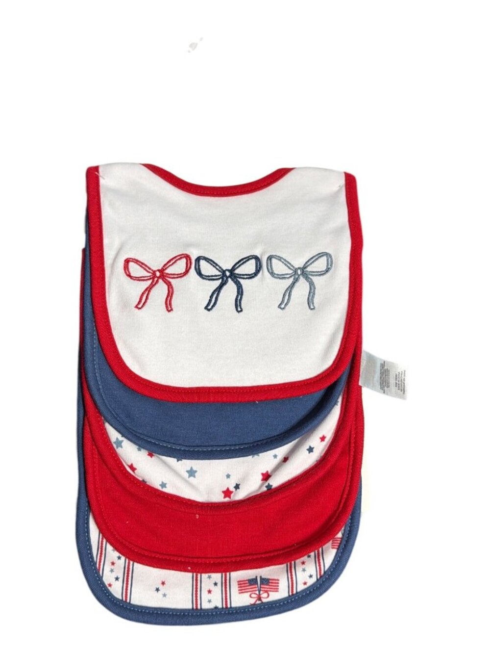 Elephant Castle 5 Pack Baby Bibs Red White Blue Bows Patriotic Embroidered NEW